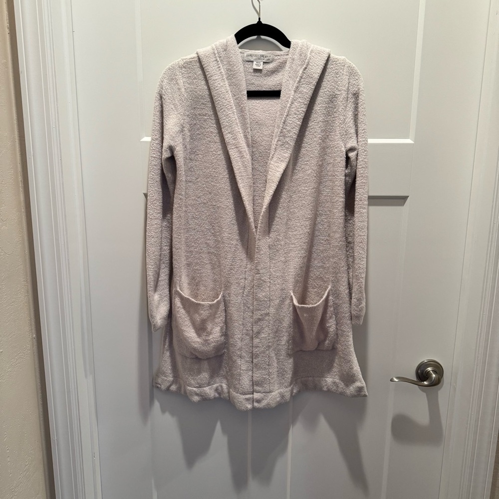 Barefoot Dreams CozyChic Lite Knit Hooded Cardigan with Pockets Stone Size XS/S
